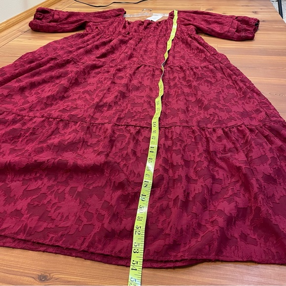 Lena & Lou Cranberry Floral Texture Maxi Dress 1X Lace Trim Lined Empire Waist - Picture 10 of 16